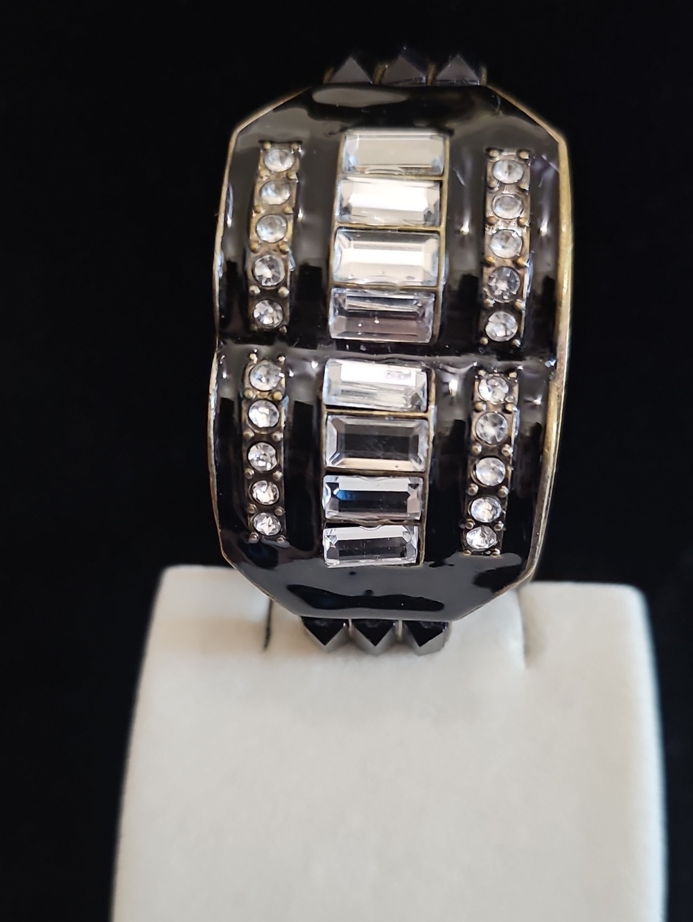 Large Black Enamel Rhinestone Cuff